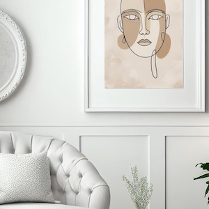 Abstract Face Line Art Print, Minimalist Wall Art, Modern Boho Decor, Neutral Aesthetic Poster, One Line Drawing for Living Room