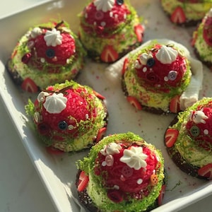 Large Strawberry Matcha Cupcake, Exquisite Detailed Food Grade Silicone Rubber Taba Squishy Handmade Destress Toys