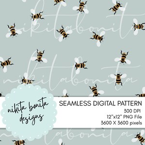Busy Bee Blue Seamless Pattern DIGITAL DOWNLOAD