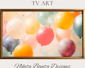 Birthday Balloons Frame TV Art | Pastel Balloon Painting | Kids Birthday Frame TV | Samsung Frame Digital Download