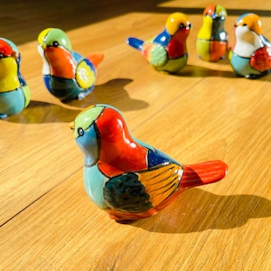 Colorful Ceramic Bird Statue – Handmade Pottery Bird Decor for Home & Garden