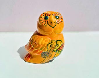 Ceramic Owl Figurine: Handmade Colorful Pottery Decor for Boho or Rustic Home Gift