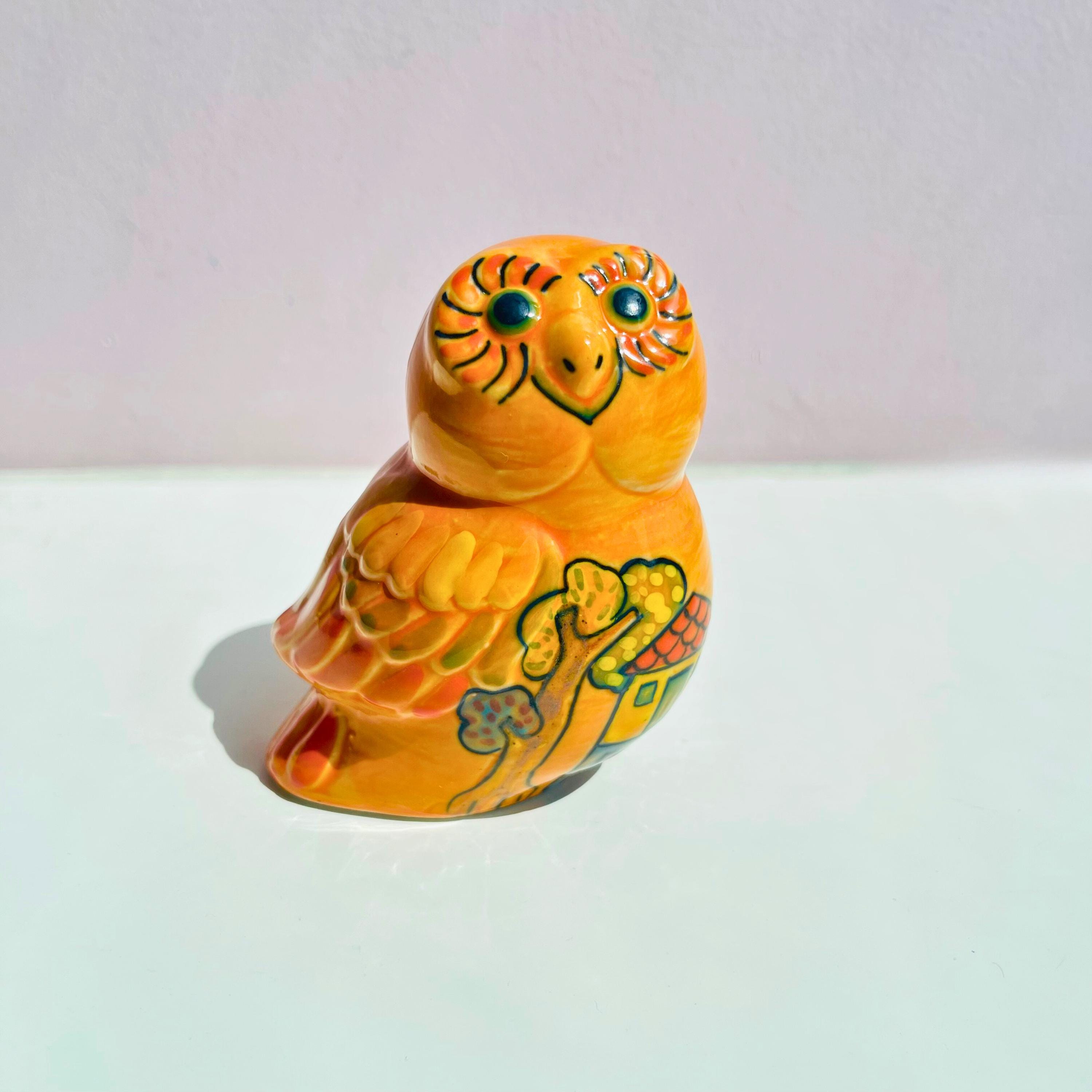 Ceramic Owl Figurine: Handmade Colorful Pottery Decor for Boho or Rustic Home Gift