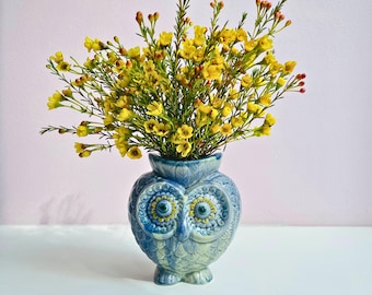 Ręcznie robiony ceramiczny wazon z sową: dekoracja z ceramiki Bat Trang, wyjątkowy wazon kwiatowy, prezent na parapetówkę