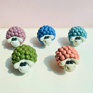 Ceramic Sheep Figurine: Handmade Colorful Mini Animal Decor Gift from Bat Trang Pottery