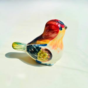 Ceramic Bird Figurine: Handmade Colorful Pottery Art for Home & Garden Decor