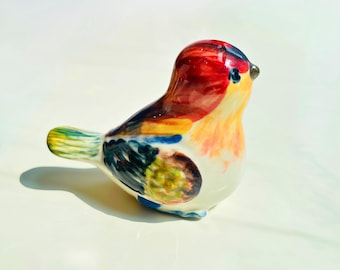 Ceramic Bird Figurine: Handmade Colorful Pottery Art for Home & Garden Decor