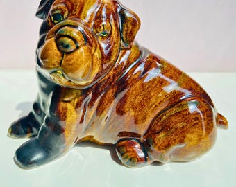 Ceramic Dog Figurine: Handmade Warm Brown Glazed Pottery Decor Gift for Dog Lovers
