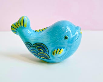 Ceramic Whale Figurine: Colorful Handmade Pottery Decor Gift for Sea Lovers