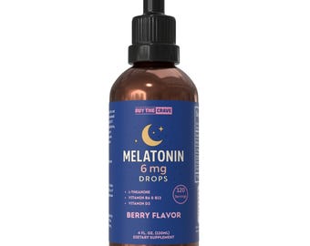 Gotas de Melatonina 6mg com L-Teanina, Vitaminas B6, B12 e D3 – Sabor Frutas Vermelhas para Auxílio no Sono, Melatonina Líquida de Ação Rápida, 120ml (4 fl oz)