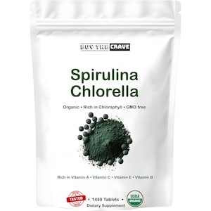 Organic Chlorella Spirulina Tablets, 3000mg Per Serving, 1440 Tablets, 8 Month Supply, Only 1 Ingredient, 50/50 Blend Super Food