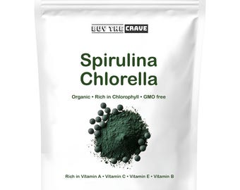 Comprimés de spiruline chlorelle biologique, 3 000 mg par portion, 1 440 comprimés, approvisionnement de 8 mois, seulement 1 ingrédient, mélange 50/50 de super aliment