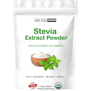 Organic Stevia Extract 200:1 Sweetener, Per Serving 45mg, 10089 Servings, Highest Grade of Stevia, Non-GMO, Vegan, 454g (1 lbs) Per Bag