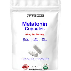 Melatonin 60mg Extra Strength Capsules, 500 Counts, Easy to Swallow & Fast Dissolve | Vegetarian Friendly, Non-GMO,  No Gluten