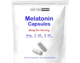 Cápsulas de Melatonina 60mg Extra Forte, 500 Unidades, Fáceis de Engolir e de Dissolução Rápida | Adequadas para Vegetarianos, Não OGM, Sem Glúten