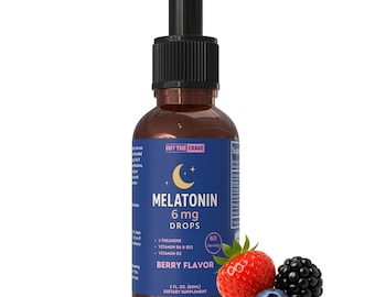 Gotas de Melatonina 6mg com L-Teanina, Vitaminas B6, B12 e D3 – Sabor Frutas Vermelhas para Auxílio no Sono, Melatonina Líquida de Ação Rápida, 60ml (2 fl oz)