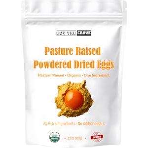 Powdered Dried Eggs, Grade A Eggs, Grass Fed Pasture Raised, 85 Servings, MRE Food Supply, Camping, Emergency Food Supply, 16 OZ
