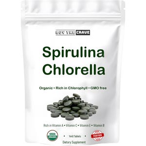 Organic Chlorella Spirulina Tablets, 3000mg Per Serving, 1440 Tablets, 8 Month Supply, Only 1 Ingredient, 50/50 Blend Super Food