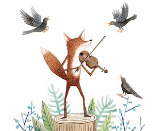 Fiddler Fox Art Print, Violin Art, Violinist Gift, Music Art Print, Whimsical Woodland Nursery Decor, Fox Decor, Woodland Animals Decor