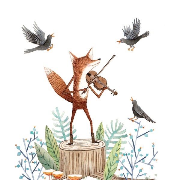 Fiddler Fox Art Print, Violin Art, Violinist Gift, Music Art Print, Whimsical Woodland Nursery Decor, Fox Decor, Woodland Animals Decor