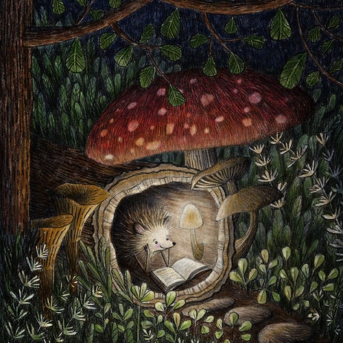 Hedgehog Reading Art Print, Forest Kid's Room Decor, Hedgehog Illustration, Woodland Nursery Decor, Hedgehog gift, Teacher Librarian Gift