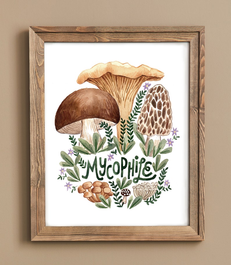 Mushroom Art Print, Mycophile Gift, Mycophile Art Print, Chanterelle Art, Porcini Wall Art, Penny Bun Print, Morel Print, Forager Gift image 2