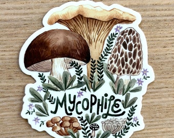 Mushroom Sticker, Water Resistant Vinyl Sticker, Mycology Sticker, Mushroom Stocking Stuffer, Mushroom Gift, Laptop, Water Bottle Sticker