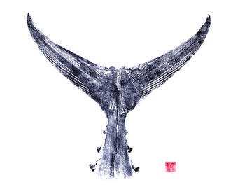 Impression gyotaku queue de thon indigo
