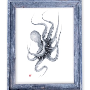 Framed Swimming Octopus Gyotaku Print