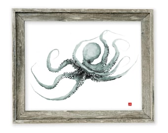 Impression Gyotaku de pieuvre volante encadrée