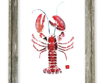 Impression gyotaku de homard rouge encadré