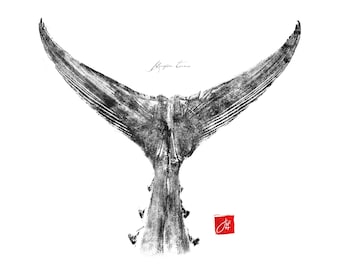 Impression de queue de thon noire et blanche Gyotaku