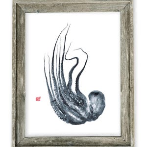 Framed Diving Octopus Gyotaku Print