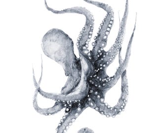 Impression de pieuvre nageant Gyotaku