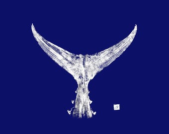 Impression de gyotaku blanc sur queue de thon bleu