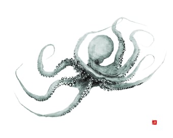 Impression Gyotaku de pieuvre volante