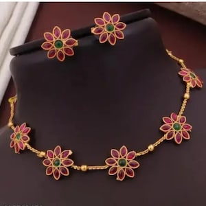 Indian Bollywood Style Traditional gold-plated necklace Set with matching earrings Style 8