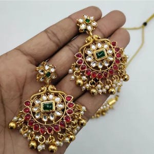 Indian Bollywood Style Traditional gold-plated necklace Set with matching earrings image 13