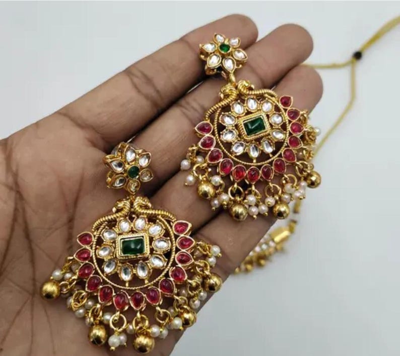 Indian Bollywood Style Traditional gold-plated necklace Set with matching earrings image 13