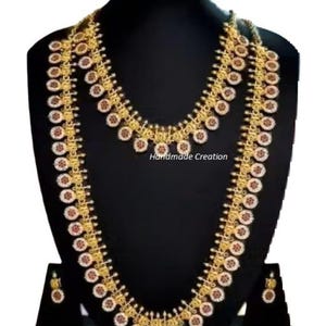 South Indian Temple Antique Gold Jewelry Set Long Haar Combo Necklace Set