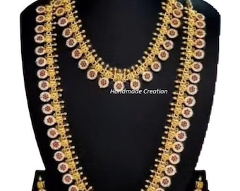 South Indian Temple Antique Gold Jewelry Set Long Haar Combo Necklace Set