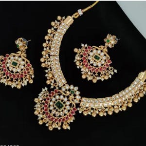 Indian Bollywood Style Traditional gold-plated necklace Set with matching earrings Style 5