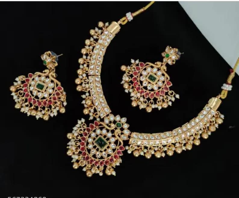 Indian Bollywood Style Traditional gold-plated necklace Set with matching earrings Style 5