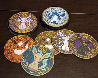 Elemental Evolution Coaster Set | Stained Glass Style Coasters | 3D Printed Drink Coasters | Gamer Gift | Gaming Room Decor