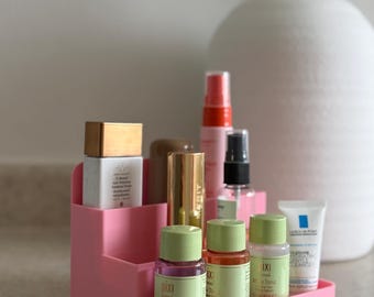 Makeup Organizer | Tiered Skincare and Cosmetic Storage Box | Vanity and Bathroom Countertop Organizer
