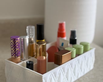Makeup Organizer | Cosmetic Storage Box with Compartments | Vanity and Bathroom Countertop Organizer