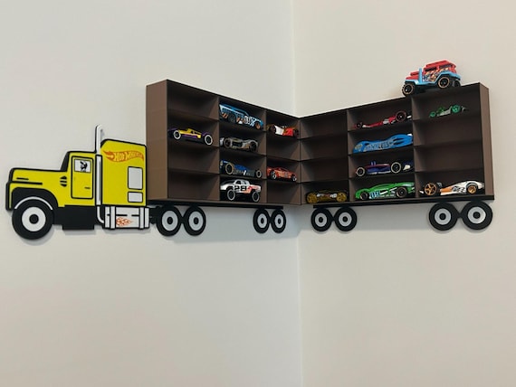 Hot Wheels Display Shelf | Truck Wall Rack for Die-Cast Cars | Boys Room Storage Organizer