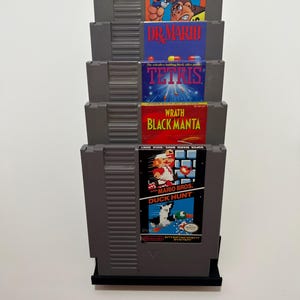 NES Cartridge Display Stand – Holds 5 Games | 3D Printed Retro Organizer | Flat Domino Style For Flat Displays