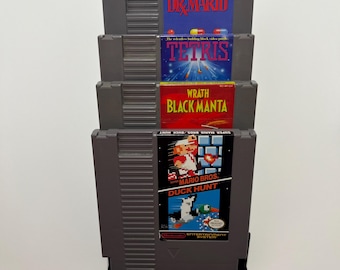 NES Cartridge Display Stand – Holds 5 Games | 3D Printed Retro Organizer | Flat Domino Style For Flat Displays