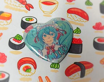 Strawberry Miku Heart Shaped Button